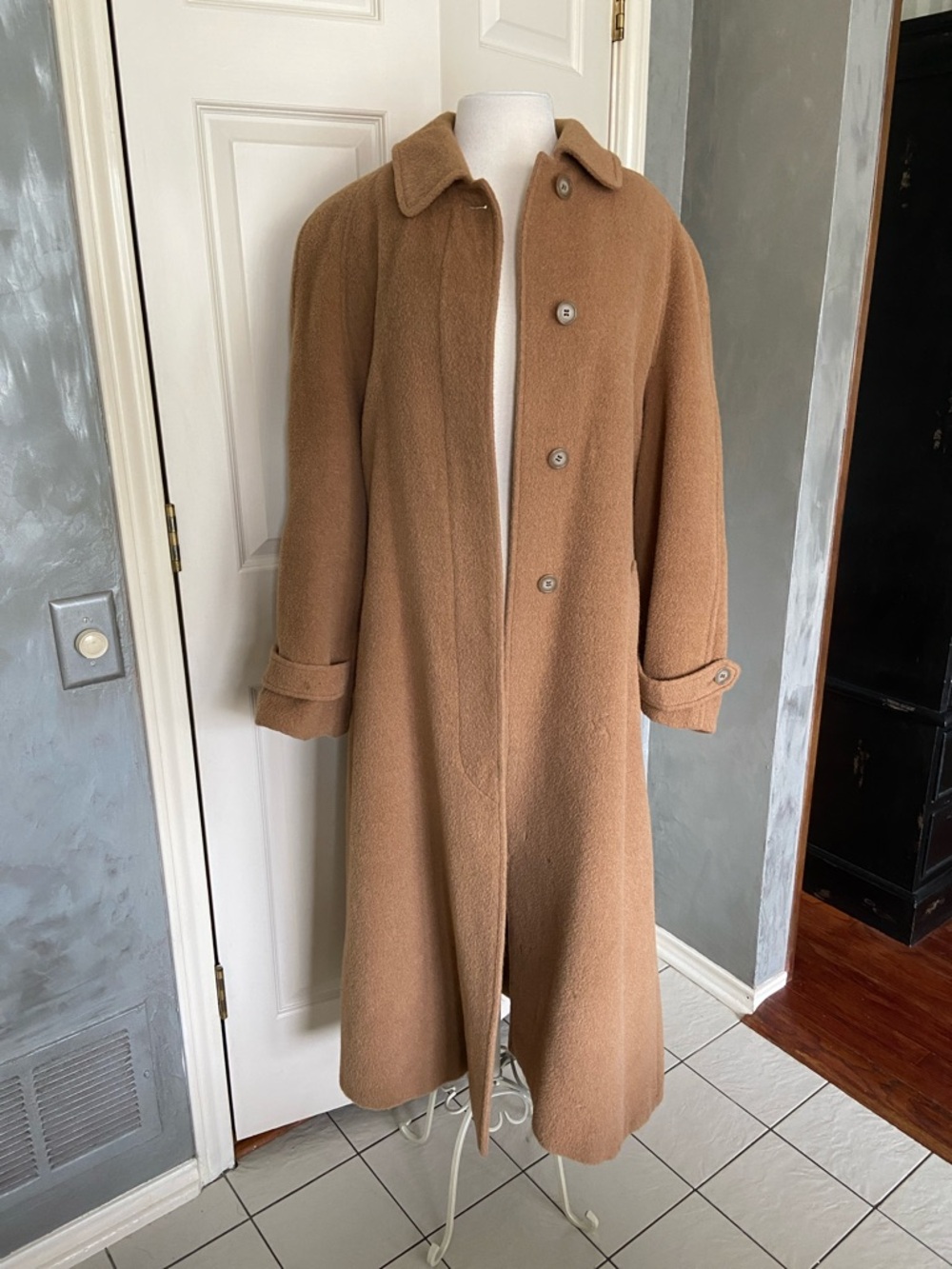 Perry Ellis Camel Mohair and Wool Blend Long Pea Coat